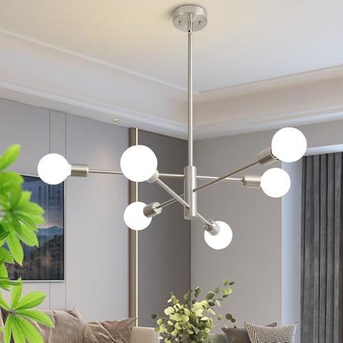 Deyidn Sputnik Chandelier Modern Brushed Nickel Chandeliers 6-Light Mid Century Ceiling Lighting...