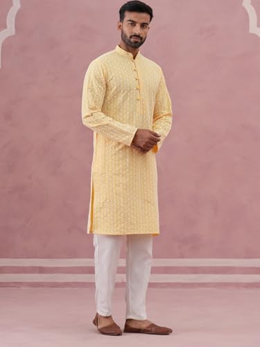 Image of Jompers Floral Embroidered Kurta With Churidar (Lemon, XXL)
