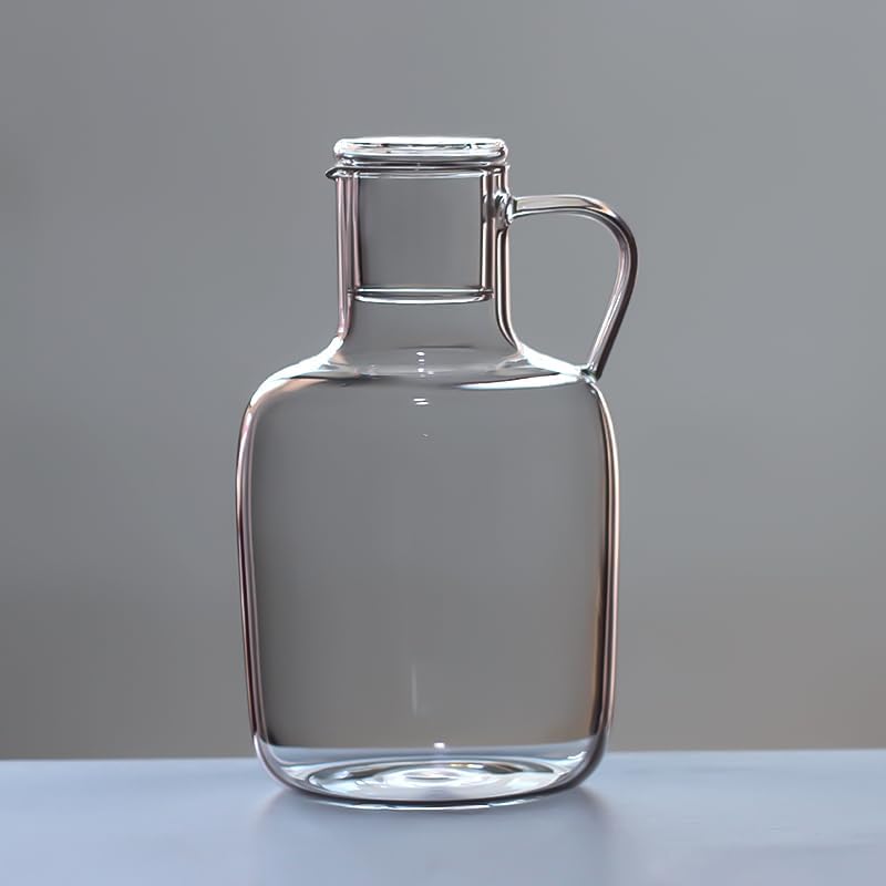 Glass Pitcher with Lid and Handle, Clear Glass Carafe Jug for Water, Juice, and Beverages