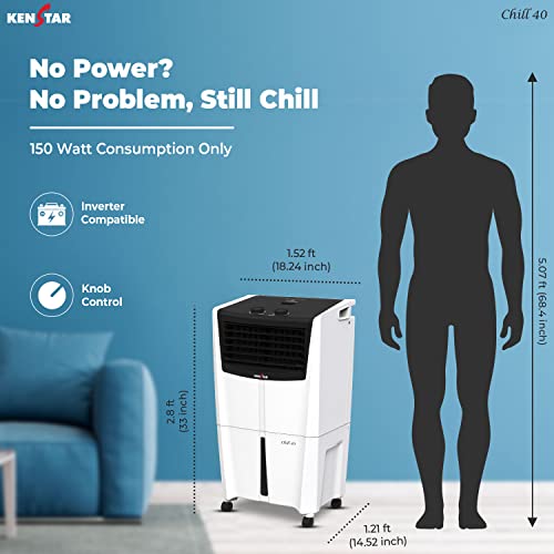 Image of Kenstar CHILL HC 40 Personal Air Cooler for Home - Inverter Compatible, Honeycomb Cooling Pads, Collapsible Louvers, (40L, 170 Watts)