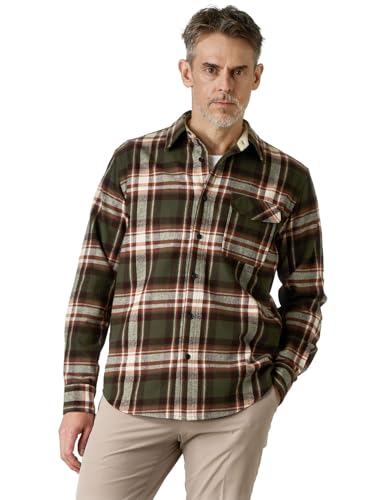 LAPASA Camisa de Franela 100% Algodón Hombre Manga Larga Casual Suave M138 M Verde Oscuro + Rojo