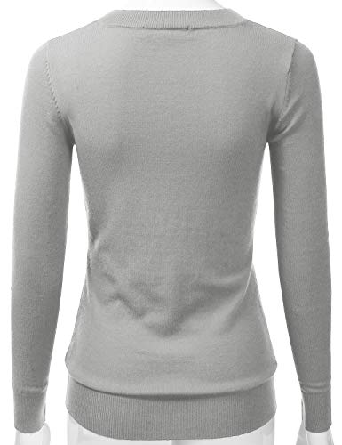 Image of EIMIN Women's Long Sleeve V-Neck Slim Fit Pullover Soft Knit Top Sweater LIGHTGREY M