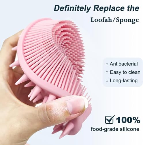 Image of KROYWEN Soft 2-in-1 Body Shower Bath & Shampoo Brush Massager for Hair,+ Silicone Soft Back Long Handle Shower Bath Brush+ Face Scrubber Brush, Exfoliating silicone Bath scrubber, Premium Loofah, Scalp Massager, Combination Combo | BPA-Free | for Men and Women (With A Free Hook 2-pic)
