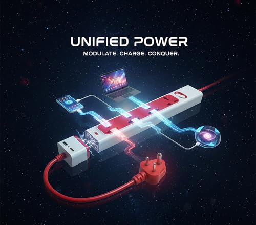 Image of MX Extension Board with 18W USB C GaN Charger 4 International Power Sockets, 2500W Output, 5 feet / 1.5 Meters Long Cable, Wall Mount Option, Supports Laptop Charging for Office, Home Appliances