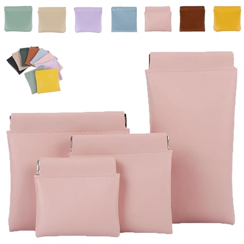 Pouchic - Personalized Snap Closure Leather Organizer Pouch - 4PCS Pouchic Leather Organizer, Onavee Organizers Pouch (Pink)