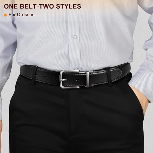 Image of CIMONI Reversible Leather Belt for Men | Genuine Leather & Vegan Leather Pin Buckle Belt | Classic Black /Brown Adjustable Belt for Formal, Business, Office & Casual Wear