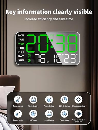 MASHI 8.4''Large Digital Wall Clock, Led Alarm Clock with Big Digits, Date, Temperature, DST, Modern Decor Design for Desk,5-Level Brightness for Room, Bedroom, Gift, Yougster and Elderly - Image 3