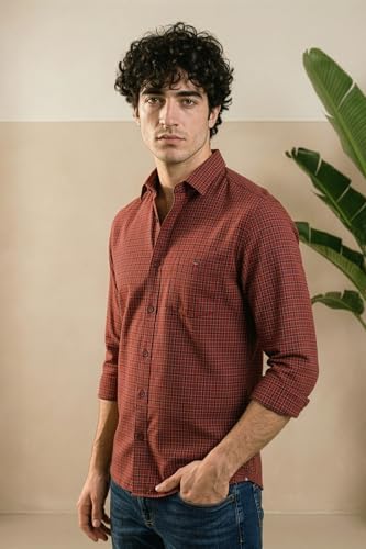 Image of Louis Philippe Men's Slim Fit Premium Cotton Easy Care, Soft Handfeel Full Sleeve Checks Casual Shirt