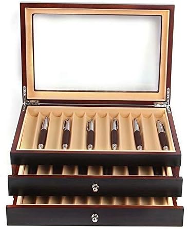 Miniatura 3 de Ethedeal - Caja de exhibición de 3 capas y 34 ranuras para bolígrafos de madera, caja de almacenamiento para bolígrafos estilográficos, caja
