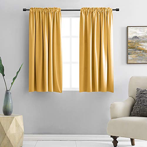 Image of DONREN Gold Yellow Curtains for Bedroom - Blackout Thermal Insulated Curtain Panels with Rod Pocket (42 by 45 Inch,2 Panels)