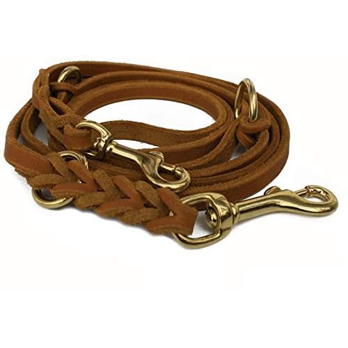 CopcoPet - Fettlederleine mit Messing Karabiner, Schwarz 3 m x 8 mm Hunde-Leine aus Leder 7 Lederleine 3-Fach verstellbar Cognac Hellbraun Hundeleine aus Leder, Messing Fettlederleine braun (2,40m x 8mm)
