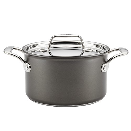 Breville Thermal Pro Hard Anodized Nonstick Sauce Pan/Saucepan with Lid, 4 Quart, Gray