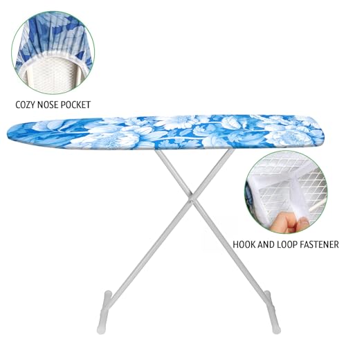 Image of Ironing Board Cover and Pad 15x54 Inch Standard Ironing Board Cover with Elastic Edge and Hook and Loop Fasteners Scorch and Stain Resistant Cotton Ironing Covers