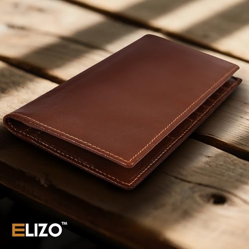 Image of ELIZO Men's Genuine Leather Long Wallet - RFID Blocking Rodeo Checkbook Wallet | Slim Western Bifold Wallet with 16 Card Slots, ID Window | Top Grain Leather Cowboy Wallet | Tequila