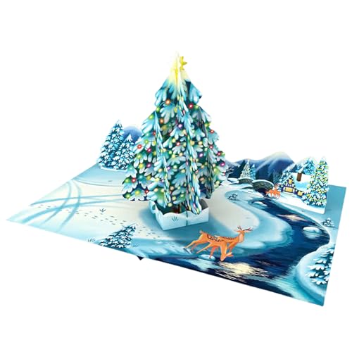 Christmas 3D Pop Up Card Handmade Pop-Up Greeting Card with Xmas Tree Santa Robin & Nativity Designs Holiday Card for Friends & Family (Christmas Tree)