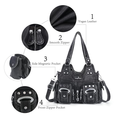 Image of Angel Kiss Small Hobo Purses for Women, Washed Vegan Leather Multi-Pocket Purse, Shoulder Handbag with Adjustable Strap