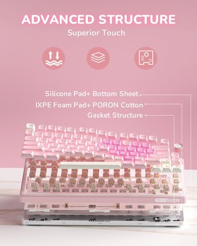 Image of RK ROYAL KLUDGE R75 Mechanical Keyboard Wired with Volume Knob, 75% Keyboard Gasket Mounted, Hot Swappable, Creamy Sound, MDA Profile, PBT Keycaps, Pink