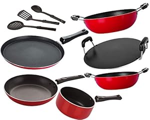 Nirlon Non-Stick Coated Dishwasher Safe Cookware Utensil Combo Gift Set Offer-9 pcs [2.6mm_FT13_KD12_KD13_SPB_RT_TP24_3SPN]