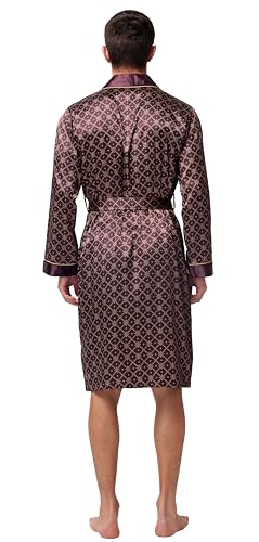 Image of TONY AND CANDICE Men's Satin Robe Lightweight Long Sleeve Silk Kimono Bathrobe with Shorts Set Sleepwear