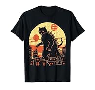 This funny Cat-Zilla Design depicts a cat wreaking havoc on a city, reminding us of certain other monsters that operate out of Japan. Women' cat Apparel. Cat for girls. Boys funny cat. Cat Design for men. Cat Design for women. Cat Design for mom. Cat...