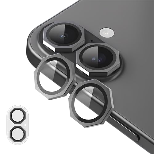 Image of GadgetBite Snaptra Octagon Camera Lens Protector Compatible with iPhone 17 - 9H Tempered Glass with Metal Ring, Scratch-Resistant Camera Cover - Black