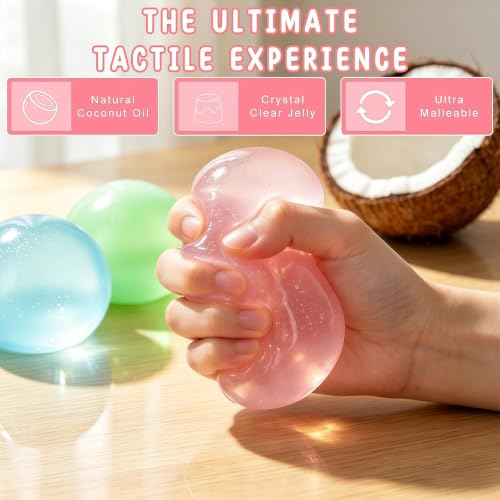 Image of Coconut Oil Squishy Stress Ball, Coconut Oil Ball - Formable No-Rebound Coconut Oil Stress Ball, Stress Relief Ball for Adult Calming Desk Decor Anxiety Relief Gifts (Pink Ball)