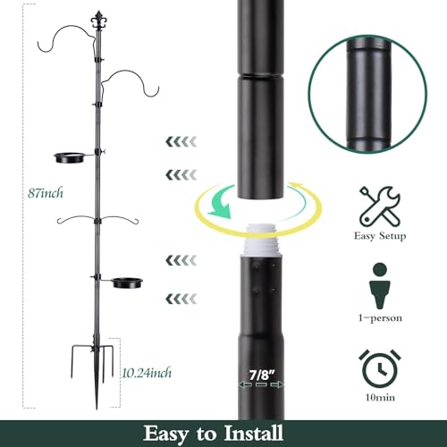 BOLITE-Bird-Feeding-Station-87-Inch-Bird-Feeder-Pole-for-Outside-Bird-Feeder-Stand-with-Enhanced-Metal-Pole78-Inch-Upgraded-in-Stability-Black-Hummingbird-Feeder-Not-Included