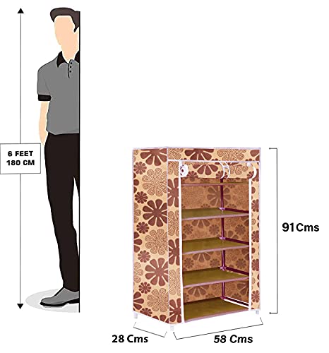 Image of FLIPZON | 5 Shelves Baby Foldable Wardrobe | Non-Woven Fabric Shelves | Beige