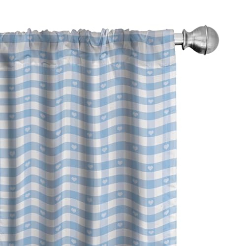 Ambesonne Checkered Curtains, Gingham Motif with Little Hearts Pastel Blue Shower Theme, Window Treatments 2 Panel Set for Living Room Bedroom, Pair of - 28