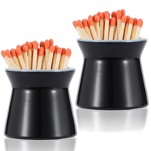 Haillai 2 Pack Match Holder With 6 Pcs Strikers, Handmade Ceramic Match Box For All Matches, Cute Home Decor Match Jar With Striker For Candle, Fireplace, Parlor. Black - (Sold Without Matches) #TOP24