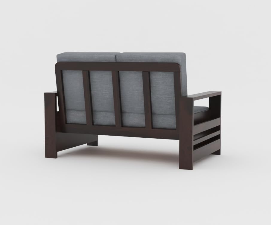 Image of Sheesham Wooden 2 Seater Sofa for Living Room | Rosewood 2 Seater Cushion Sofa with Side Rack| Solid Wood Sofa Set for Lounge (2 Seater,Walnut Finish)