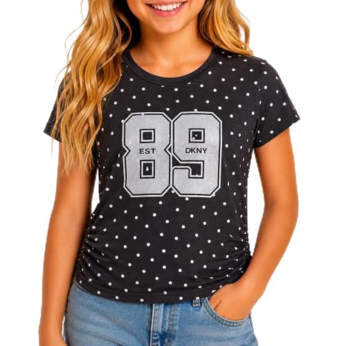 Image of DKNY Girls Tshirt Cotton Blend Short Sleeve Crewneck Graphic Fashion Tee