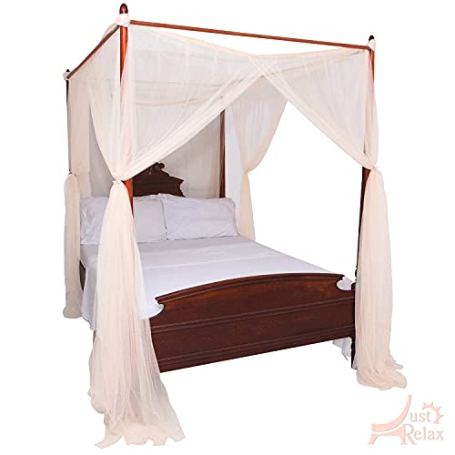 Just Relax Four Corner Post Decorative Elegant Bed Net Canopy Set, Beige, Full/Queen/King, 86.6X78.7X98.4 Inches #TOP4