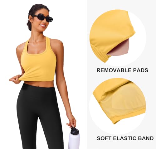 Image of PINSPARK Sports Bra Longline Racerback Tank Tops for Women Padded Workout Yoga Top