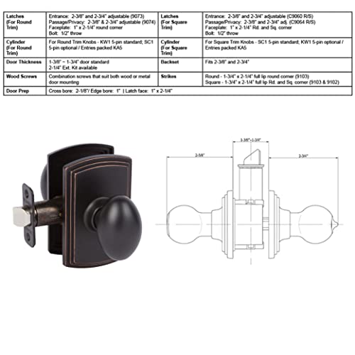 Delaney Hardware 101T-Cn-Us10Be-Passage Canova Knob Passage, Edge Oil Rubbed Bronze #TOP1