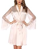 Avidlove Women's Short Kimono Robe Dressing Gown Silky Bridesmaid Robes Bathrobe Champagne