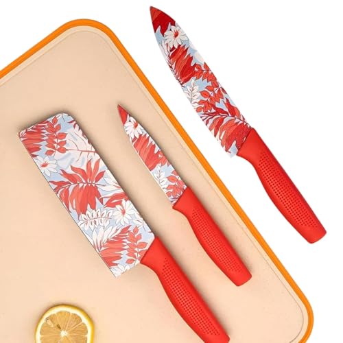 Image of 3 Piece Stainless Steel Professional Kitchen Knife Set /Meat Knife /Chef Knife with Non-Slip Handle Sharp Manual Sharpening for Home Kitchen, High Carbon Stainless Steel Knife Set (Red)