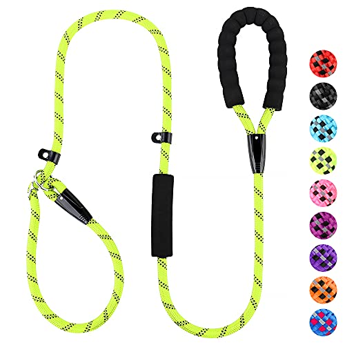 PLUTUS PET Dog Slip Lead, Anti-Choking with Traffic Padded Two Handles, Reflective Strong Sturdy Heavy Duty Rope Lead, 6FT Dog Training Lead for Medium Large Dogs (6' Green)
