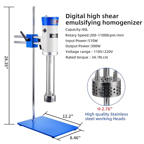 +Uxi HOMOGENIZER-S-W Laboratory High Speed Dispersing Homogenizer Emulsifier High Shear Mixer Capacity 40L Water 200-11000R/Min 510W Digital Display Blender thumb #1