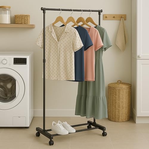 Honey-Can-Do Adjustable Height Rolling Metal Clothes Rack GAR-01122 Chrome 30 lbs thumbnail 5