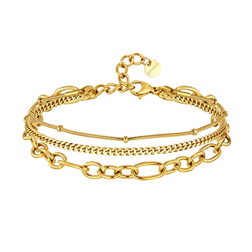 Gold Layered Bracelets Set for Women, 14K Gold Adjustable Dainty