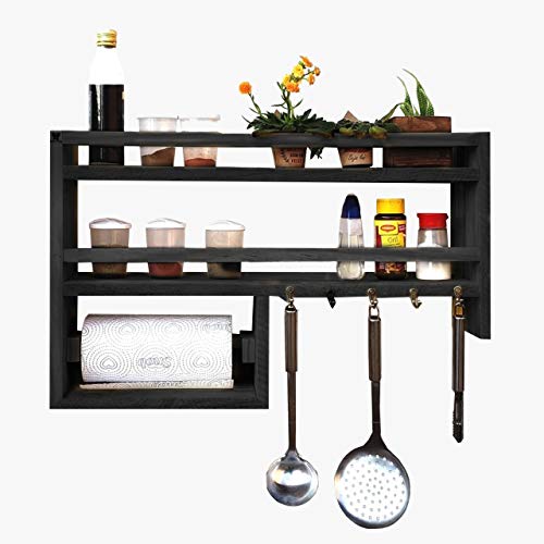 Porta Temperos Condimentos De Parede Com Suporte Para Papel Toalha e 5 Ganchos Preto - Palleter