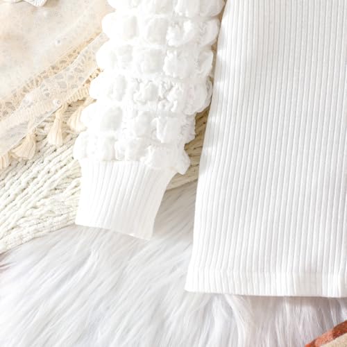 Image of Toddler Girls Christmas Outfits Girls Puff Sleeve Knit Ribbed Tops Button Down Vest Plaid Skirt Set Winter Clothes
