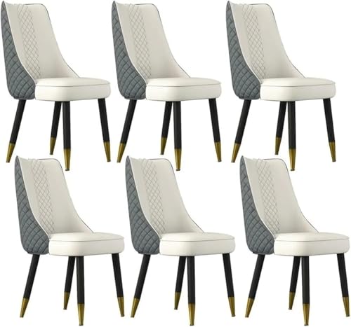 Image of Dream Furnishing - Set of 6 Dinning Chairs Elegant & Luxury Looks Strong Metal Frame Legs for Home Cafe Office Hotel (Dark Grey-Ivory Set of 6)