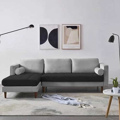 Image of Lezra LHS 4 Seater L Shape Sofa Set for Living Room (Black Grey Fabric) Premium Fabric Sofa