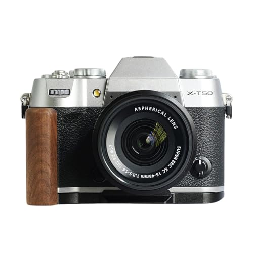 富士フイルム用 X-T50 用 FUJIFILM XT50 専用 カメラウッドグリップ 高級檀木材 木製ハンドル メタルベース L型グリップ ハンドメイド カメラケージ 電池交換可能 (A -褐色+ブラック)