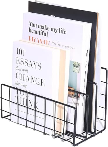 Image of CentraLit Organizer Magazine File Holder Modern Desk, 3 Slot Modern Magazine Holder Stand for Table Desk Home File Stand Decor File Storage for Office (Black)