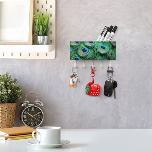 Colgador de llaves de pared para evitar pérdidas con 5 ganchos resistentes de pavo real 8