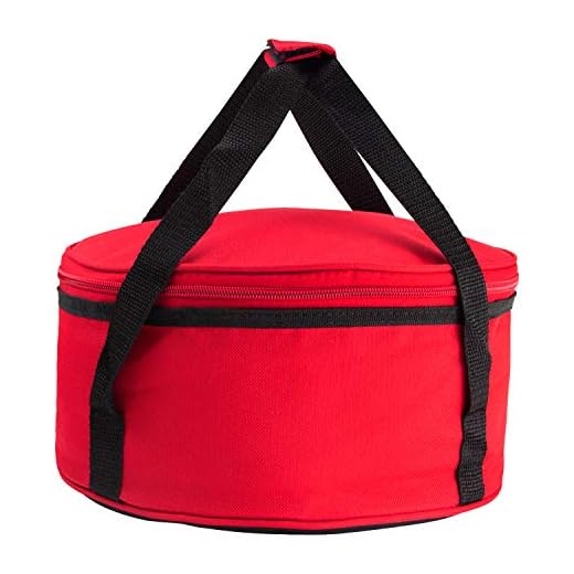 Insulated thermal food carrier with handles and a zip around closure for easy carrying for casseroles, pies, lunch, potluck, Picnics and more to help keep food warm (Red, Round)