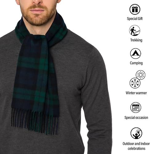 100% Pure Lambswool Tartan Scarves - Unisex Winter Warmer - Men and Women - Checkered Plaid Scarf - 12x603